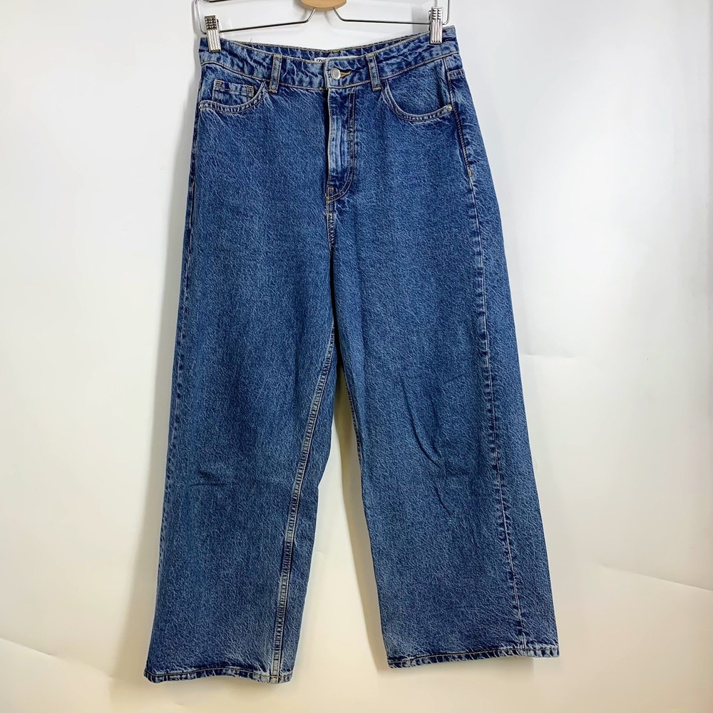 ZARA Women's Blue‎ Denim Wide Leg Jeans Size 4 High Rise Made in Turkey